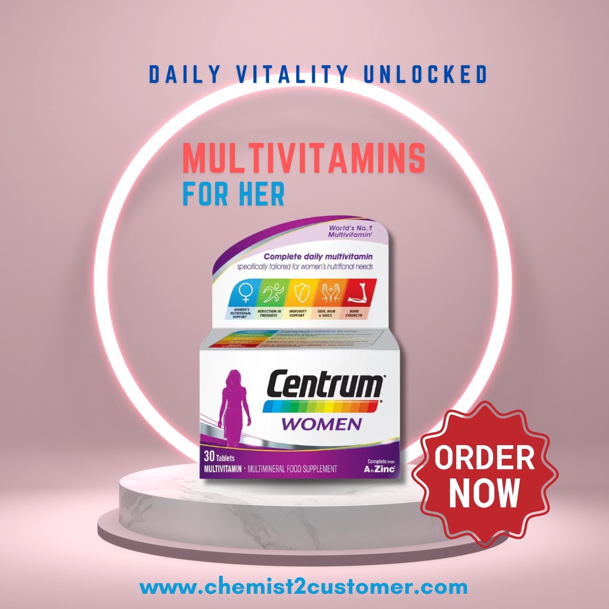 chem2custom's tweet photo. Fuel Your Radiance Daily! Take care of your well-being with essential nutrients tailored for women. Boost your vitality and resilience effortlessly.

Ready to thrive? Order today: https://t.co/m420TtUNMu

#CentrumWomen #WellnessJourney #multivitamin #health https://t.co/AgZcH3rHSY