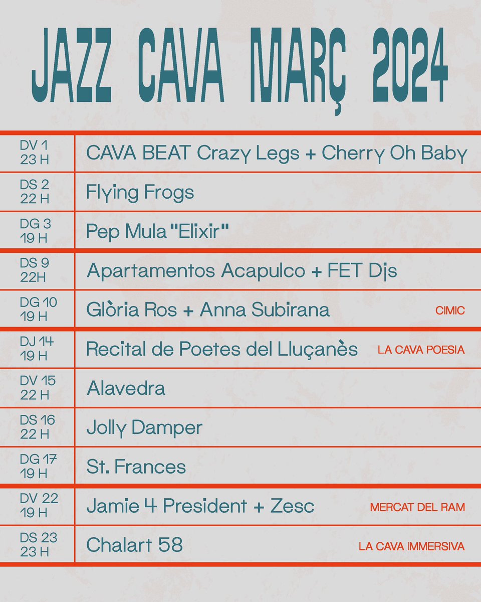 ⚡️Hola família! Aquest març continuem la temporada i ens despedim de l’hivern amb forces i amb 11 esdeveniments ben boncis! ❤️

Ja podeu trobar totes les entrades a la nostra web, i teniu l’enllaç a la biografia. No badeu, que se’ns escapen de les mans! 🍾✨