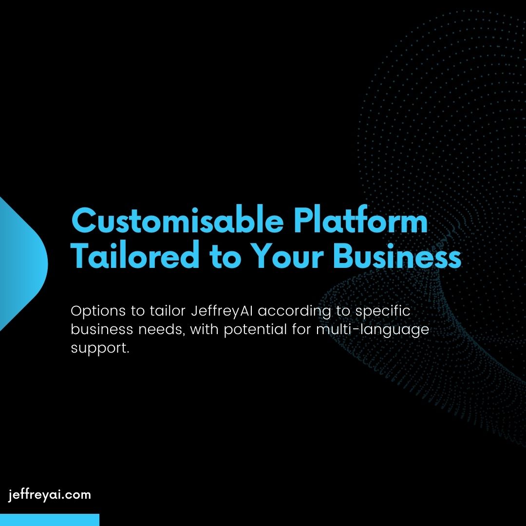 RealJeffreyAI's tweet image. Tailor JeffreyAI platform to your business! ⚙️ Fully customise features, language + more to fit needs and fuel growth. 🚀

Learn more at jeffreyai.com or message us for details. 

#customisability #BusinessGrowth