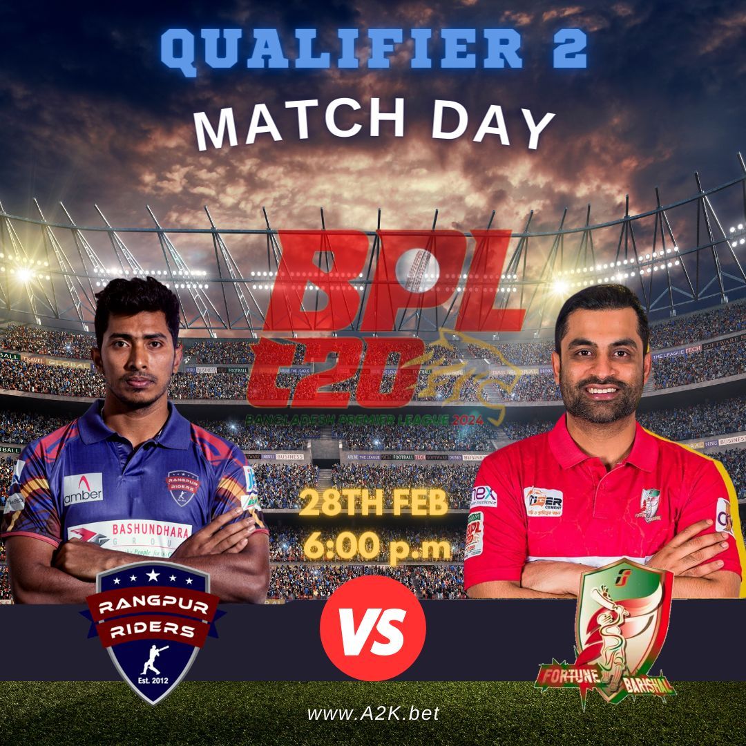 Cricket fever intensifies! Fortune Barishal clashes with Rangpur Riders in Qualifier 2 on 28th Feb at 6:00 p.m. 🏏🔥Join by clicking the link buff.ly/4aprA2e  

#FortuneBarishal #RangpurRiders #T20Qualifier  #BPL #KLrahul #bet #bet365 #india