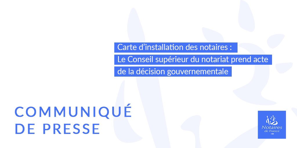 [Communiqué] Carte d'installation #LoiCroissance - Création de 502 nouveaux #notaires dans 303 offices d'ici 2026 : le Conseil supérieur du #notariat prend acte de la décision gouvernementale : presse.notaires.fr/carte-dinstall…
#Notariat #NotairesdeFrance