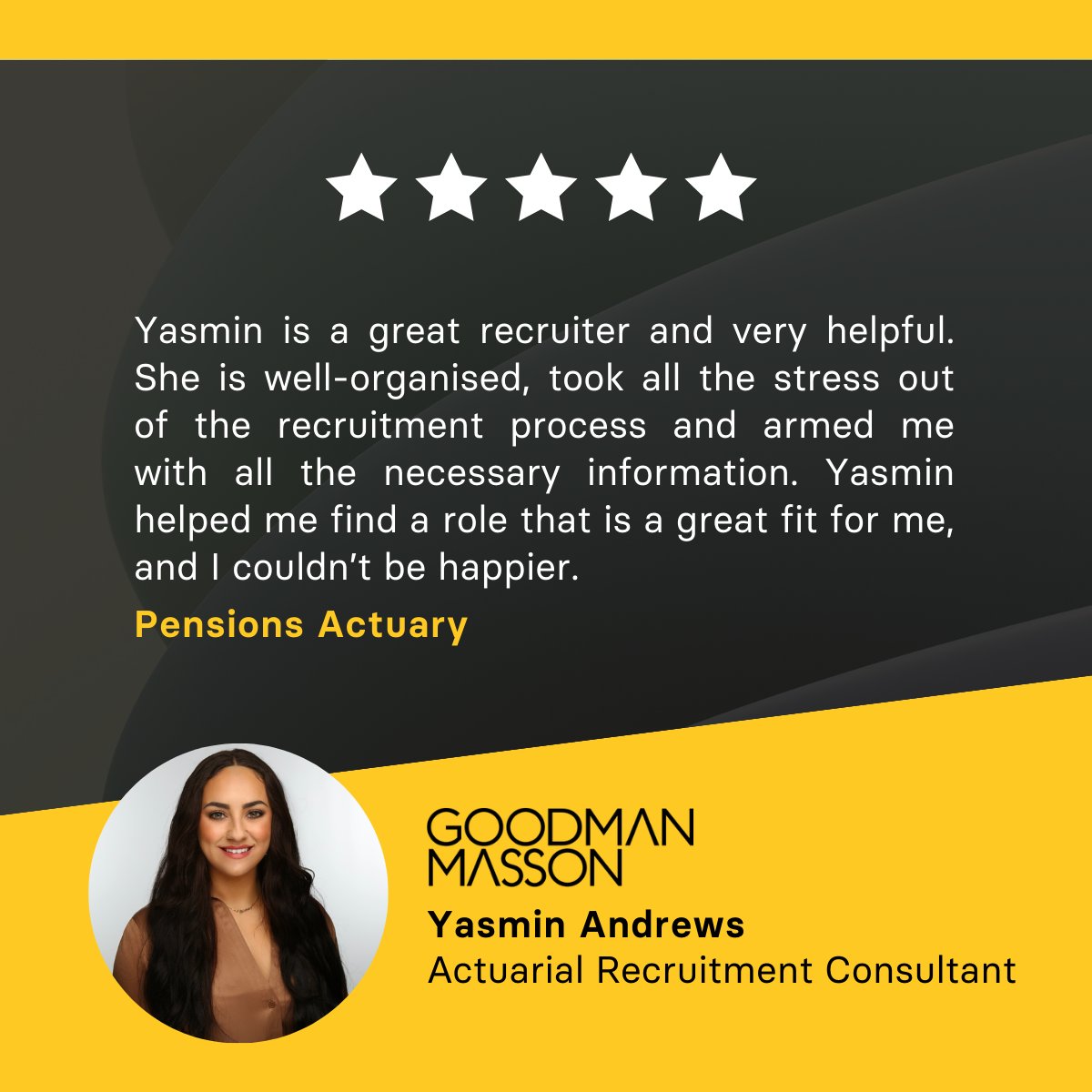 Goodman Masson (@goodman_masson) on Twitter photo 🌟Pensions Actuary Review🌟
Check out what one of our recently placed candidates said about our #Actuarial Consultant, Yasmin Andrews...
Want to discuss the market or find out how we can support your #recruitment needs?
Please get in touch:
📩 yasmin.andrews@goodmanmasson.com 🌟Pensions Actuary Review🌟
Check out what one of our recently placed candidates said about our #Actuarial Consultant, Yasmin Andrews...
Want to discuss the market or find out how we can support your #recruitment needs?
Please get in touch:
📩 yasmin.andrews@goodmanmasson.com