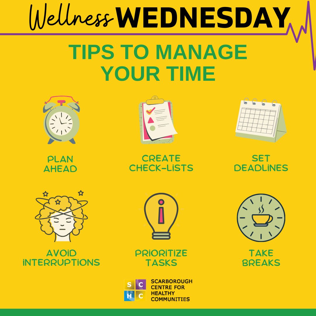 Time management feeling like a struggle? Don't stress - we've got you covered with some top tips for maximizing your schedule on #wellnesswednesday!

#SCHC #time #managementtips
