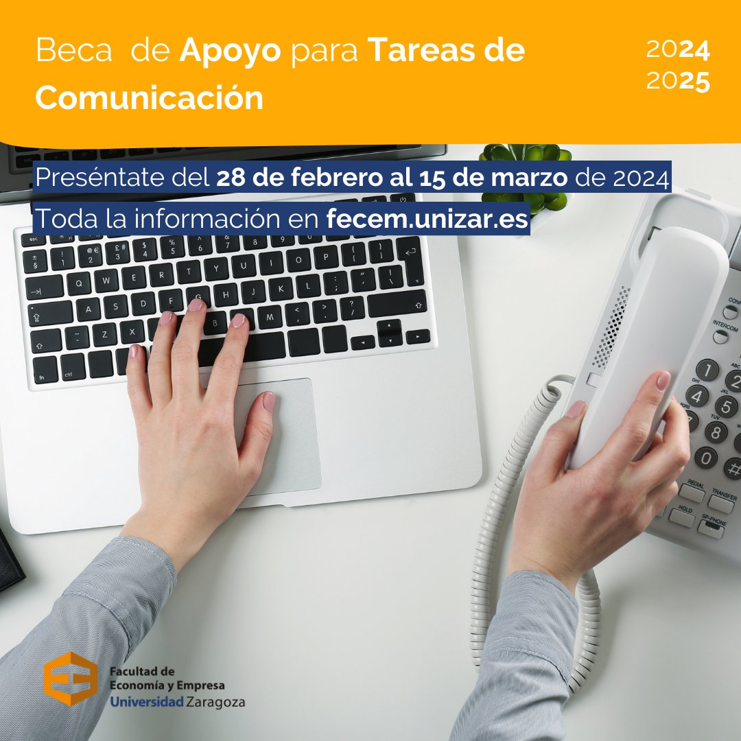 📣 ¿Quieres ser el próximo community manager de la Facultad de
Economía y Empresa de Zaragoza? ¡Es tu oportunidad!

👉 Dedicación de 15 horas semanales.
👉La beca tendrá una dotación de 300 € brutos mensuales.
👉Consulta las bases y tareas en fecem.unizar.es