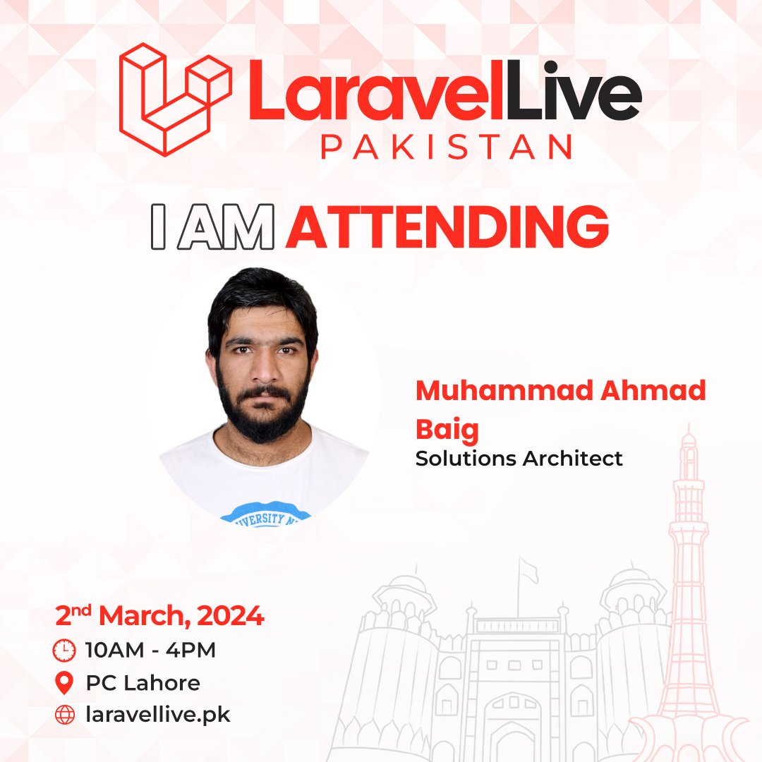baig772's tweet image. I'll be attending the Laravel Live Event happening in Pakistan this coming Saturday at Lahore! 🇵🇰 Join me at Laravellive.pk Let's connect #LaravelEvent #Networking #LaravelPakistan #LaravelLive #TechInnovation #PakistanTech #LahoreTechScene 🎉✨ 😍