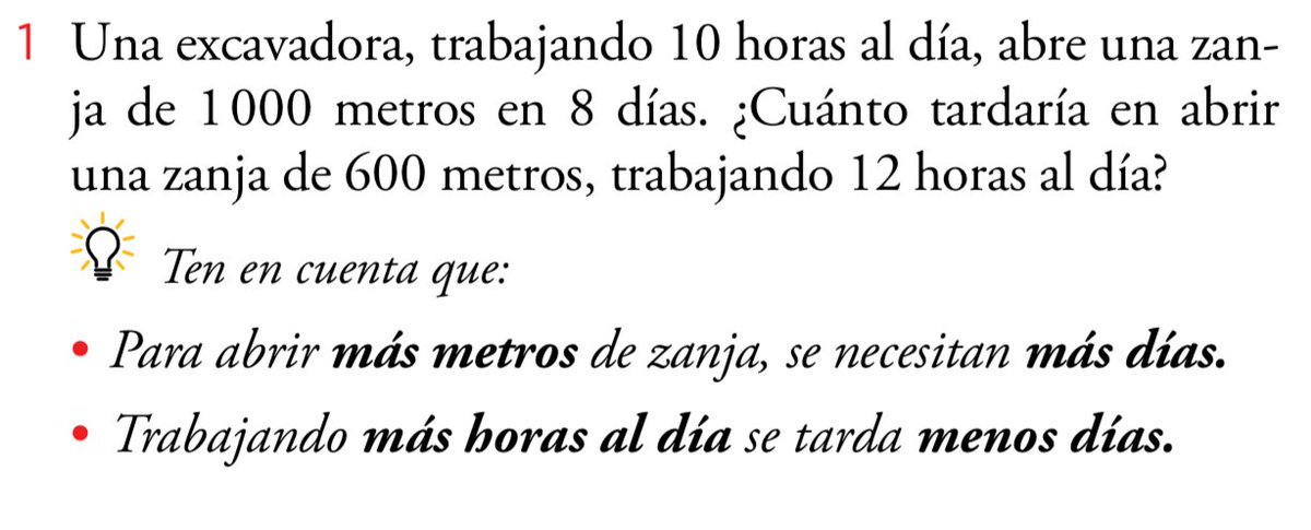¿Por qué algunos libros se empeñan en tratar como incapaces a los alumnos? La única gracia, prácticamente, de estos problemas es identificar el tipo de proporcionalidad entre las magnitudes involucradas.