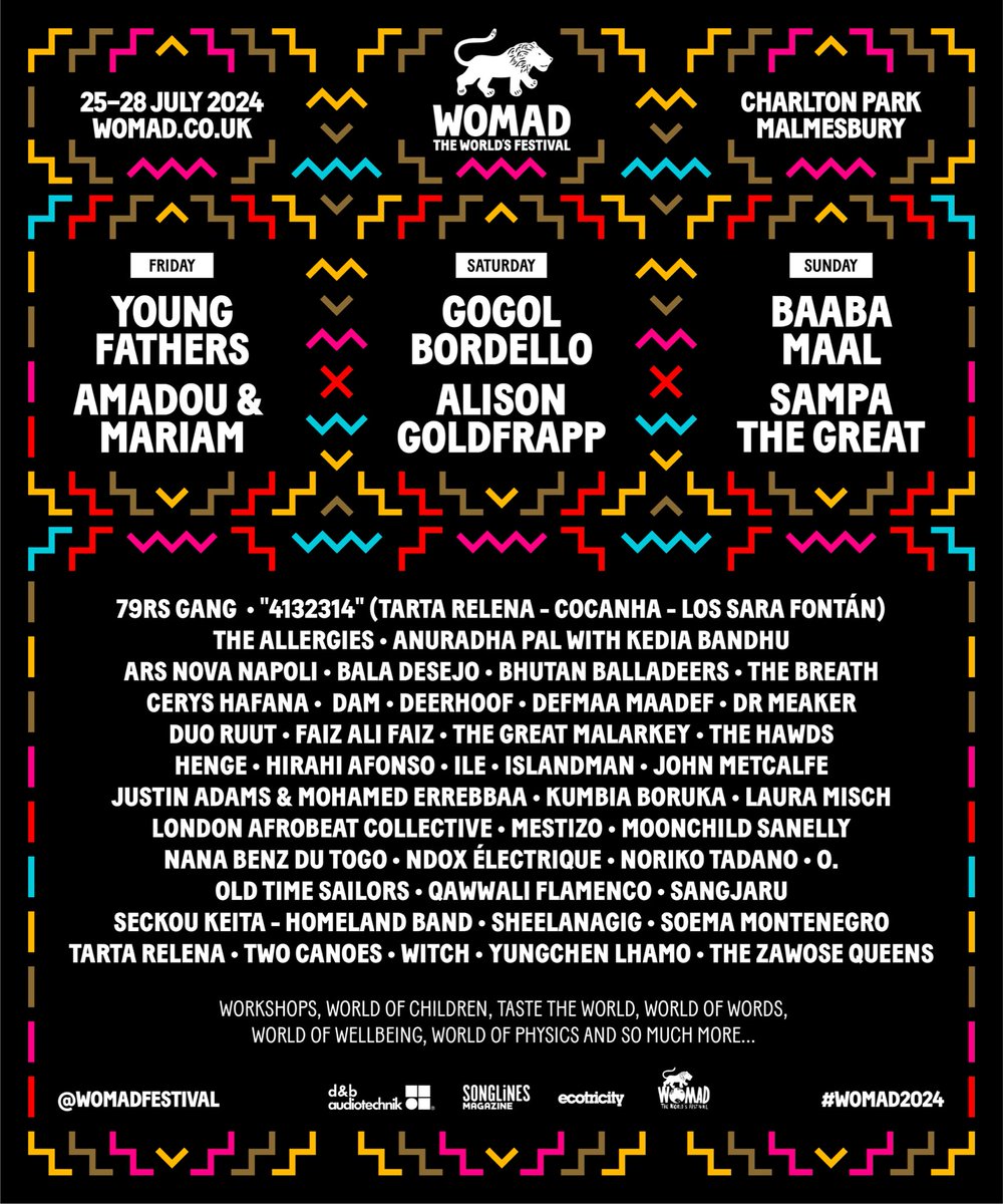 @WOMADfestival have just released the first artist line-up announcement for this year’s event at Charlton Park, in the UK. Experience an incredible array of artists from around the globe, from July 25th to 28th, 2024! Tickets, info and full line-up here –