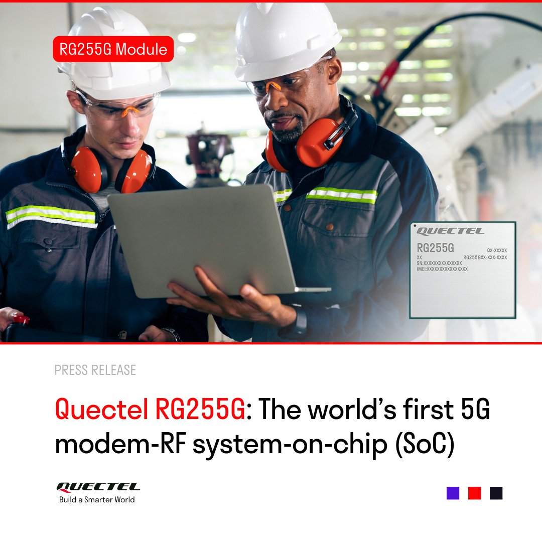 We introduce the world's first 5G modem-RF system-on-chip (SoC) - the #RG255G, a 5G RedCap MediaTek-based module. To find out more: quectel.com/news-and-pr/5g…