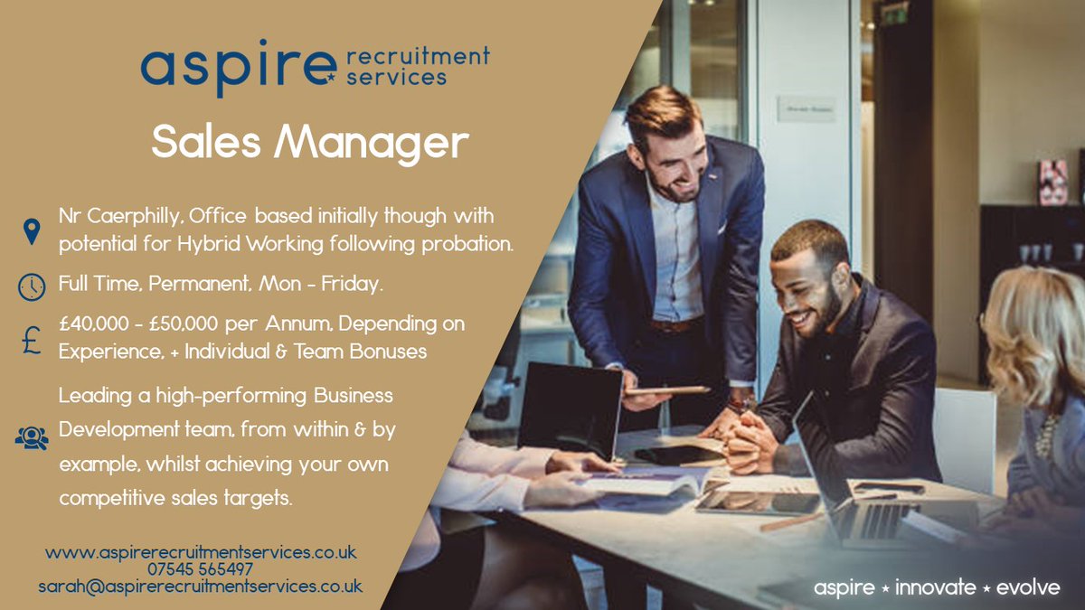 📣Calling all #Sales Managers! 📣 🤝Do you thrive within a #TargetDriven environment? 🌱Can you #nurture, #support & #inspire a team? ⭐Do you have #experience of both? If so, @AspireRecServ has the opportunity for you! 👇 #SalesManager #Recruitment #Hiring #Vacancy