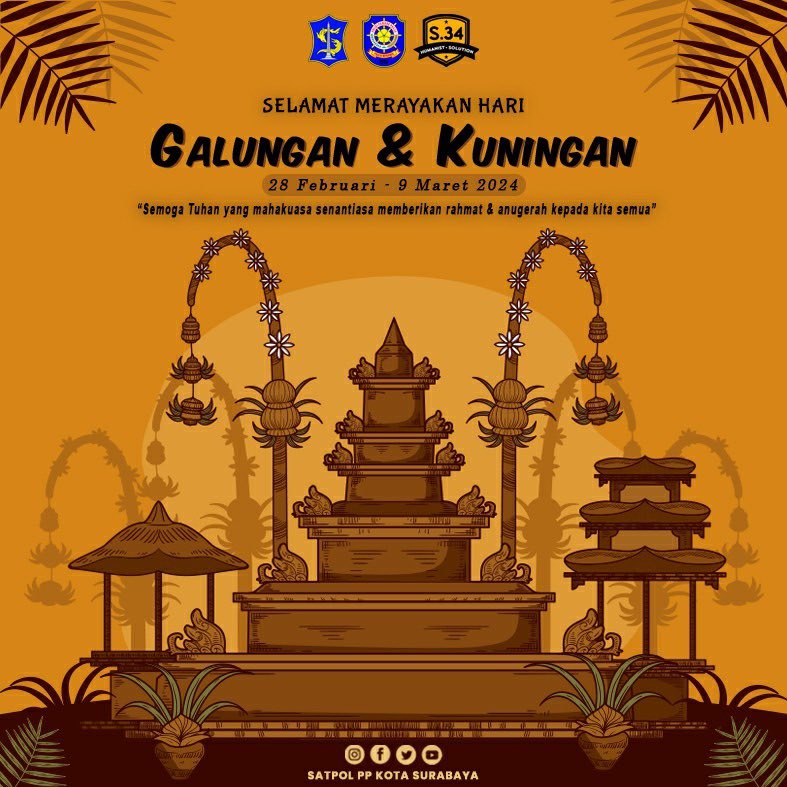satpolppsby's tweet image. Rahajeng rahina Galungan lan Kuningan, dumogi Ida Sang Hyang Widhi Wasa suaeca Asung Kertha Wara Nugraha ring semeton sareng sami. 

Selamat Hari Raya Galungan dan Kuningan, semoga Tuhan Yang Mahakuasa senantiasa memberikan rahmat nugerah kepada kita semua ✨

#galungan #kuningan
