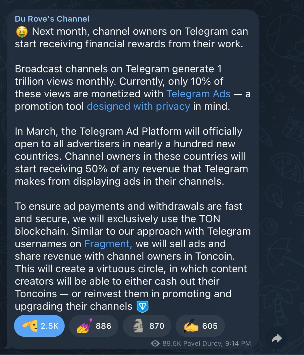 _realCryptoCat's tweet image. Big news for all the creators out there! 📢 Telegram&apos;s rolling out financial rewards for channel owners next month! Time to get paid for all that awesome content you&apos;ve been dropping. 🤑💸 #ContentIsKing #TelegramUpdate @telegram