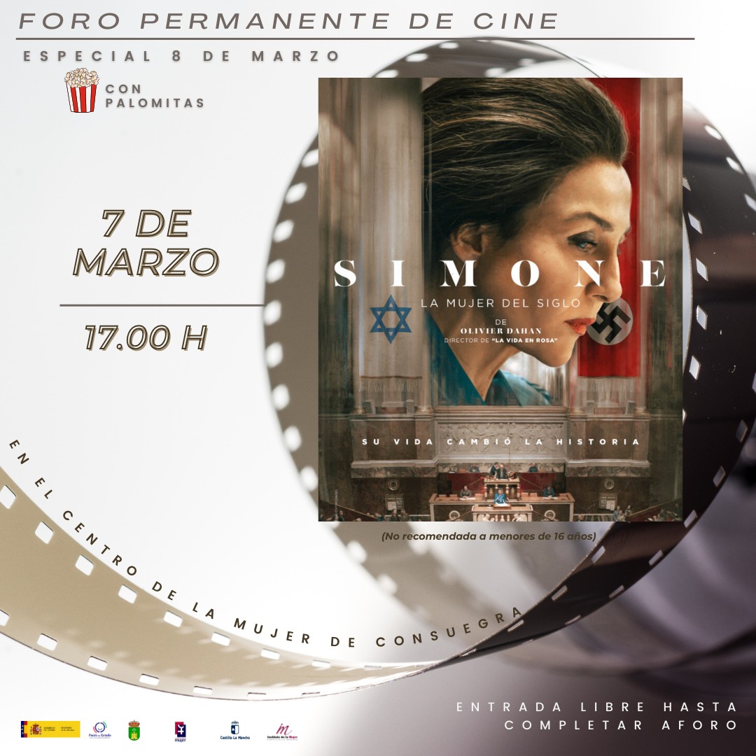 📣 <a href="/CMujerConsuegra/">Igualdad Consuegra</a>  Foro Permanente de Cine Especial #8M,  🎬🍿 Cine+palomitas.*

🎥Proyección  "SIMONE, la mujer del siglo" (2022).

📍 Sala polivalente Centro Mujer 

⚠️Entrada libre hasta agotar aforo.

👨‍👩‍👧‍👦 No recomendada a menores de 16 años.

👉wp.me/p8qNzg-l66