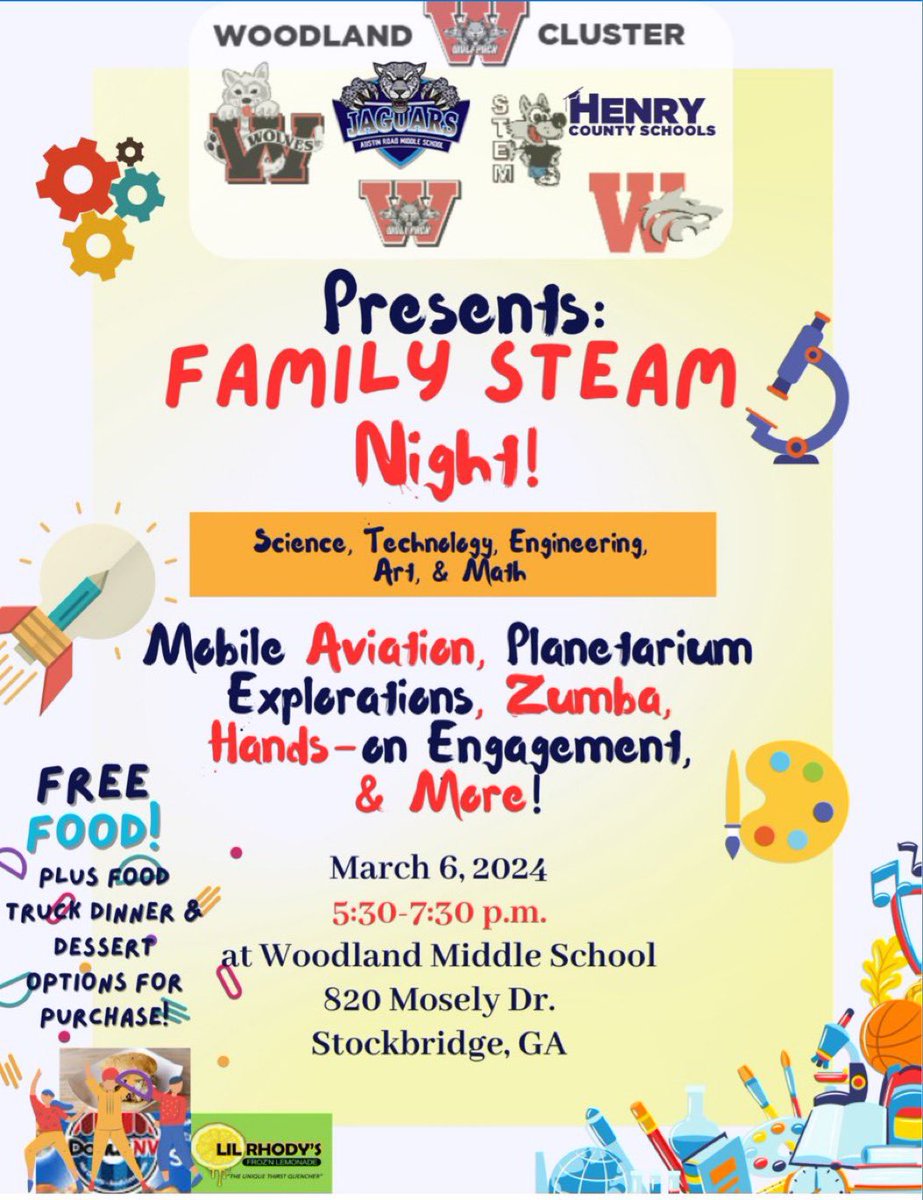 WoodlandMiddle_HCS (@wmshcs) on Twitter photo Please mark your calendars and join us for our Spring Cluster Event: Family STEAM Night! Join for fun and fellowship! March 6, 2024 at 5:30 PM.
Location: Woodland Middle School <a href="/WMS_HCS/">Woodland Middle</a> <a href="/ArmsJags/">ARMSJaguars_HCS</a> <a href="/WHS_HCS/">Woodland High School</a> <a href="/PGE_HCS/">Pleasant Grove ES</a> <a href="/WoodlandES_HCS/">Woodland Elementary School HCS</a> Please mark your calendars and join us for our Spring Cluster Event: Family STEAM Night! Join for fun and fellowship! March 6, 2024 at 5:30 PM.
Location: Woodland Middle School <a href="/WMS_HCS/">Woodland Middle</a> <a href="/ArmsJags/">ARMSJaguars_HCS</a> <a href="/WHS_HCS/">Woodland High School</a> <a href="/PGE_HCS/">Pleasant Grove ES</a> <a href="/WoodlandES_HCS/">Woodland Elementary School HCS</a>