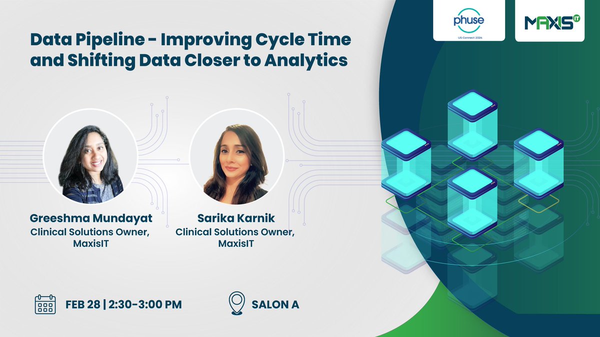 MaxisITInc's tweet image. 🔍Join us at Booth #4 for PHUSE US Connect 2024's final day! Dive into the future of clinical data analytics with our insightful paper presentation and experience the power of our AI-driven Statistical Computing Environment.
#PHUSEUSConnect #StatisticalComputing #MaxisIT