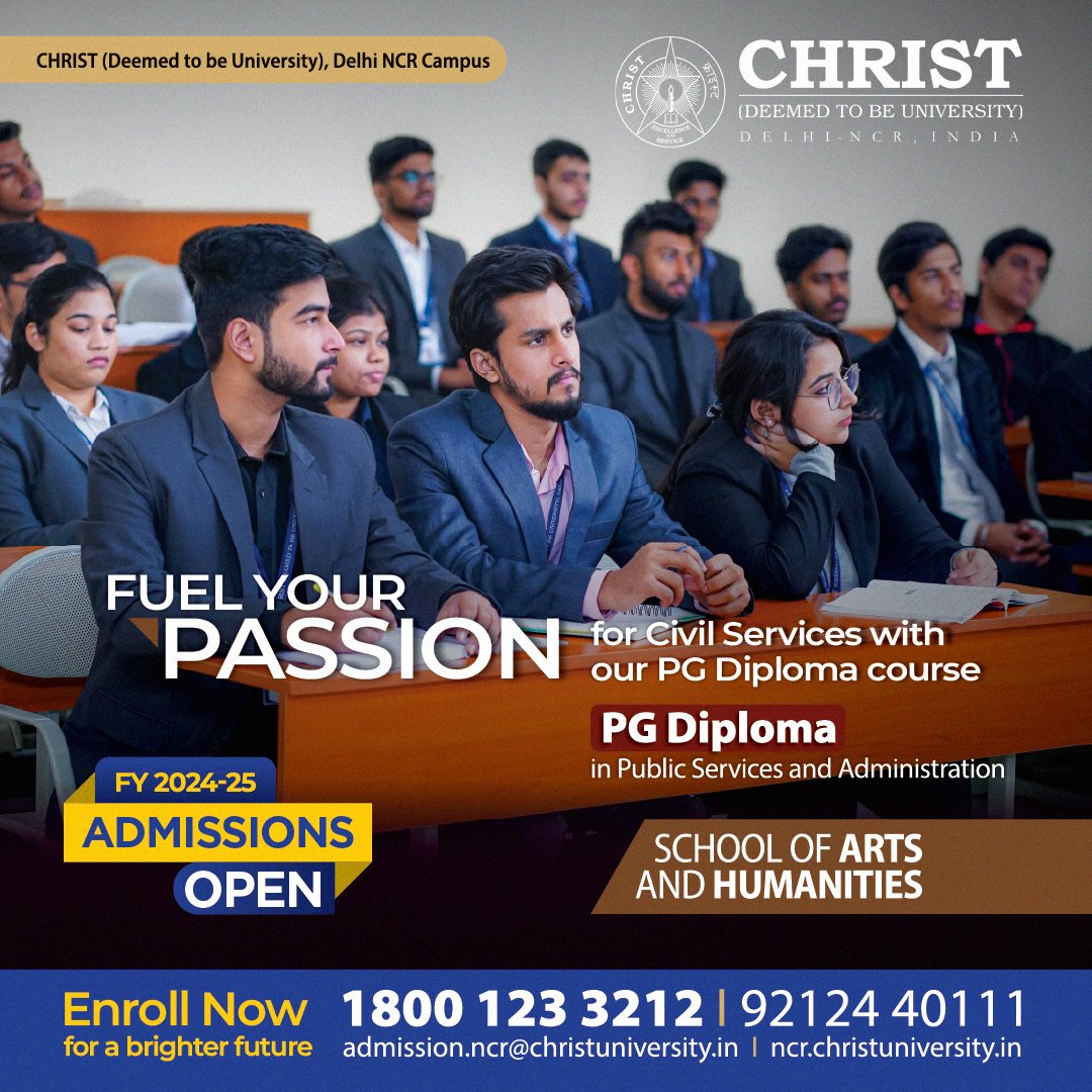 Empower your journey towards public service excellence with our newest offering: the PG Diploma in Public Services and Administration. Apply: ncr.christuniversity.in/courses/main-c…