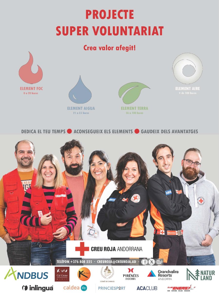 Amb el programa de súper voluntariat, sumaràs hores i multiplicaràs avantatges! Tenim quatre franges representades pels elements bàsics: cadascun d'ells et donarà diferents beneficis. Suma hores i aconsegueix-los tots!

#creurojaandorrana #supervoluntariat #creavalorafegit