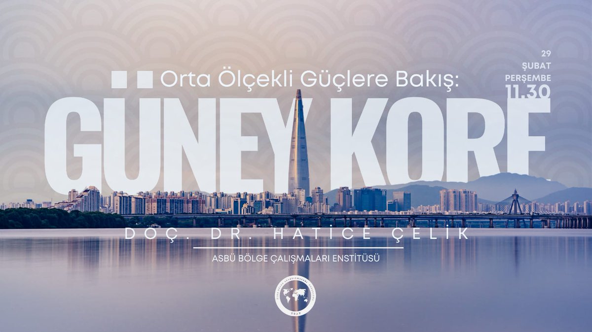 Ülke Bölge Konuşmaları'nda bu hafta @ASBEN_ASBU 'den Doç. Dr. Hatice Çelik <a href="/hatice_lik/">Hatice Çelik</a> "Orta Ölçekli Güçlere Bakış: Güney Kore Örneği" başlıklı bir konuşma yapacak. 29 Şubat Perşembe günü TSİ 11:30'da başlayacak toplantımıza kayıt olmayı unutmayınız ++