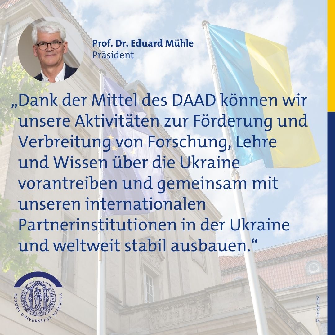 Gute Nachrichten für die #Ukrainestudien an der #Viadrina: Der @DAAD_Germany fördert den Aufbau eines #Ukraine-Zentrums im Rahmen des „Kompetenzverbund Interdisziplinäre Ukrainestudien Frankfurt (Oder) – Berlin (KIU)“. Weitere Informationen: t1p.de/kiu