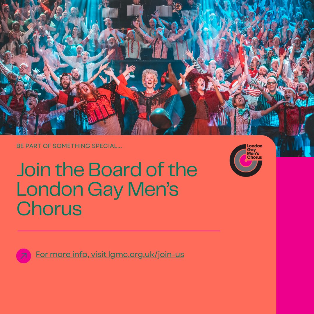 Join the board of the London Gay Men's Chorus! We are looking for additional external trustees to join us: people who will bring fresh eyes and experience at the highest level of decision-making. More information and recruitment pack can be found at: lgmc.org.uk/join-us/