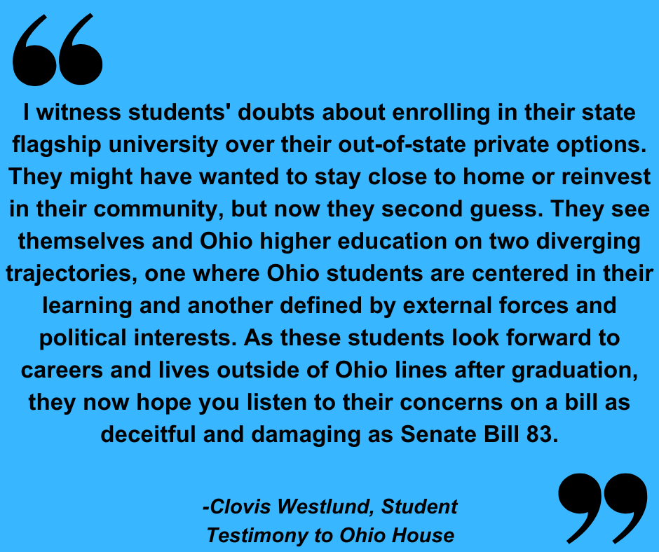 The SB 83 brain drain applies to students as much as faculty. Students have been invoked as a reason to pass this bill, but the student voice has been loud and clear that they don't want any part of it. #StopSB83