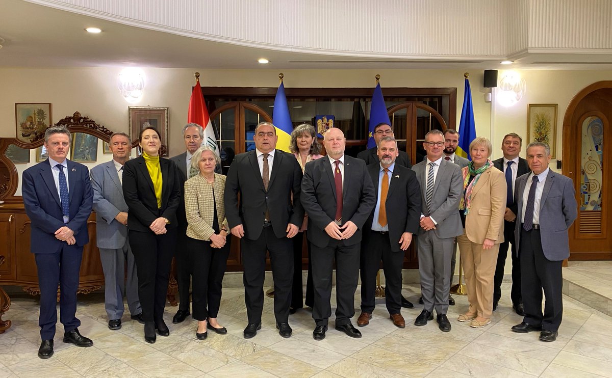 The Ambassadors of the European Union and its member states represented in Iraq welcomed the Ukrainian Chargé d’Affaires to their meeting today at the Romanian Embassy. They declared solidarity with Ukraine and its people at the second commemoration of the Russian invasion.