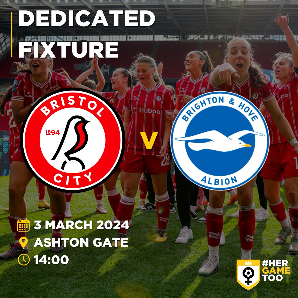 Her Game Too (@hergametoo) on Twitter photo 🤩 We are delighted to announce that we have more #HerGameToo dedicated fixtures coming up this weekend at <a href="/SwansOfficial/">Swansea City AFC</a>, <a href="/BCFC/">(C) Birmingham City FC</a>, <a href="/BristolCity/">Bristol City FC</a> and <a href="/bristolcitywfc/">Bristol City Women</a>!
🤝 Thank you for your support!
👀 Keep your eyes peeled for more fixture announcements later!
Details below! ⬇️ 🤩 We are delighted to announce that we have more #HerGameToo dedicated fixtures coming up this weekend at <a href="/SwansOfficial/">Swansea City AFC</a>, <a href="/BCFC/">(C) Birmingham City FC</a>, <a href="/BristolCity/">Bristol City FC</a> and <a href="/bristolcitywfc/">Bristol City Women</a>!
🤝 Thank you for your support!
👀 Keep your eyes peeled for more fixture announcements later!
Details below! ⬇️