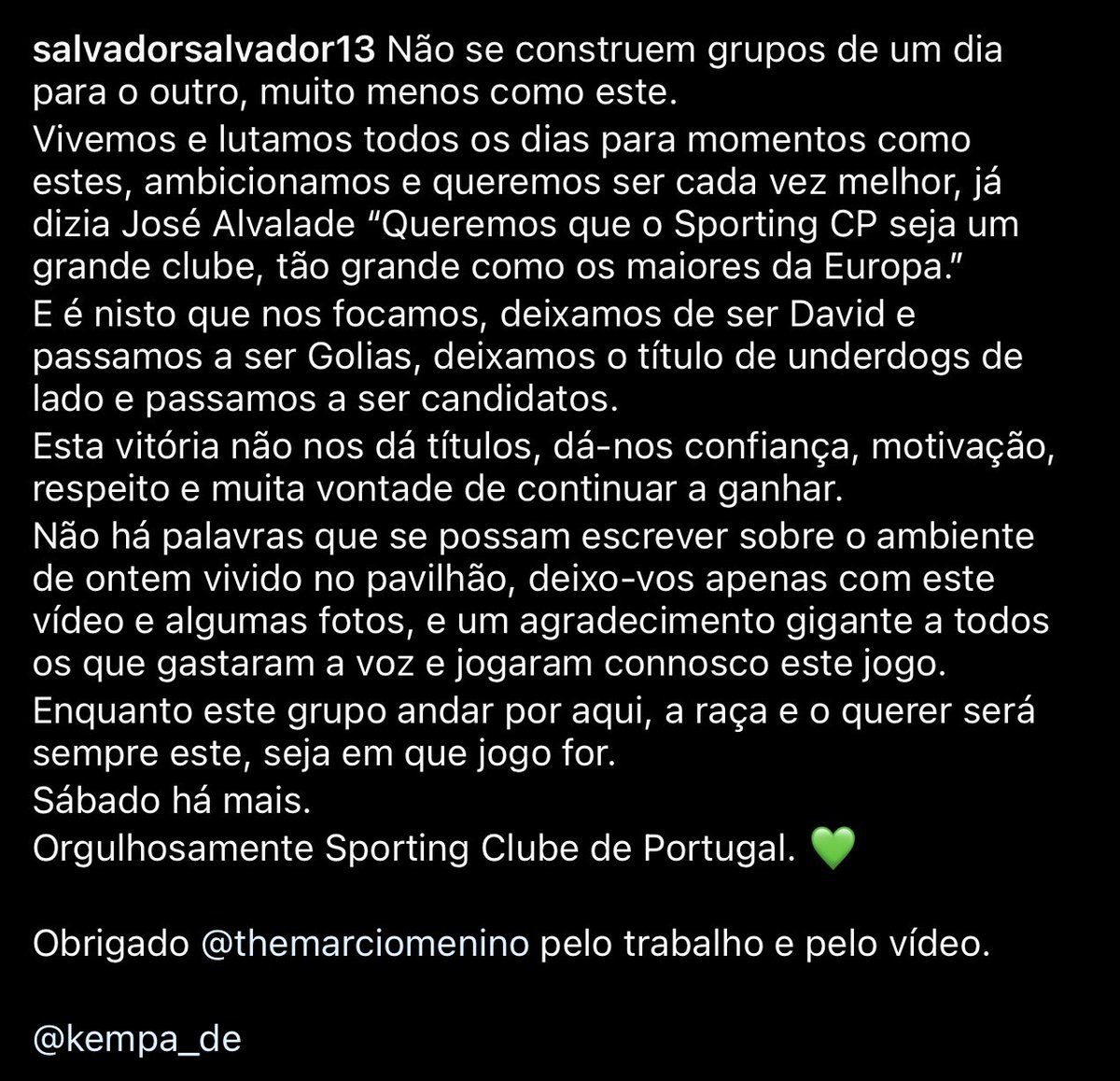 2XSalvador's tweet photo. Obrigado a todos. 
Orgulhosamente Sporting Clube de Portugal. 💚 https://t.co/MpmARqcqoq