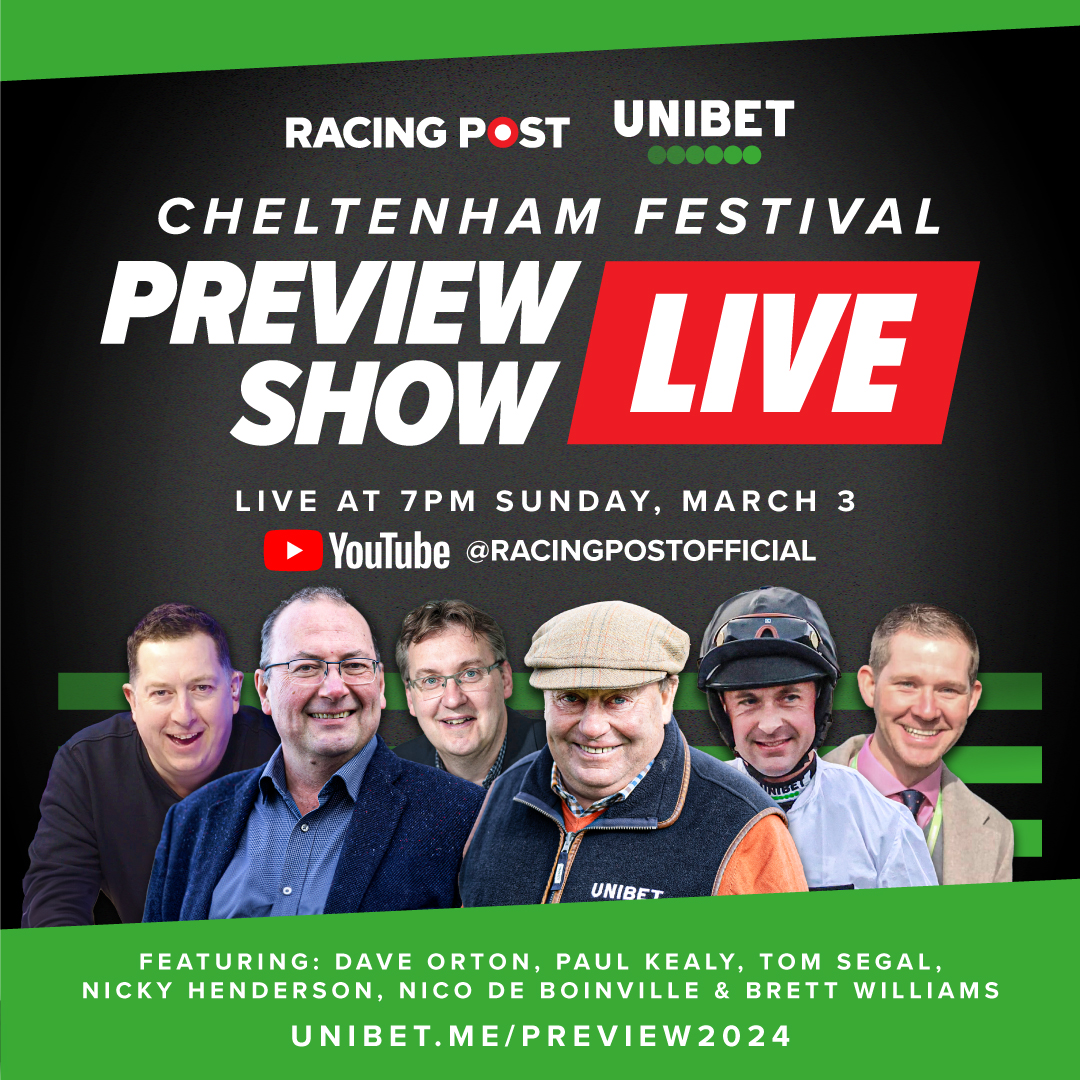 ⭕️ CHELTENHAM FESTIVAL PREVIEW SHOW LIVE with @UnibetRacing 🏇 📅 Sunday 3rd March ⏰ 7.00pm 📺 LIVE on YouTube 👥 Dave Orton, @PaulKealy, Tom Segal, @sevenbarrows, @NdeBoinville and @bwhorseracing 18+ begambleaware