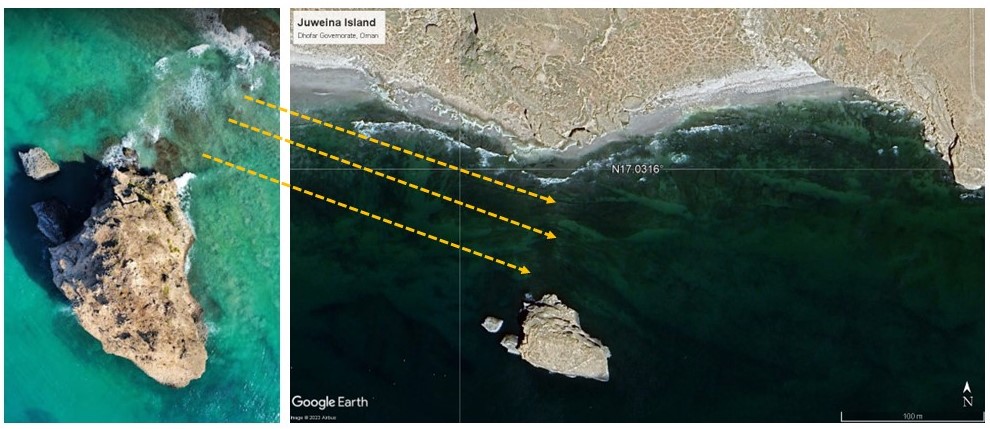 Though historic structures have been noted on #Juweina island #Oman, including a now submerged causeway constructed of cut blocks, none are visible on #GoogleEarth imagery. Publicly accessible photos by tourists offer glimpses & a valuable ground perspective of these features.