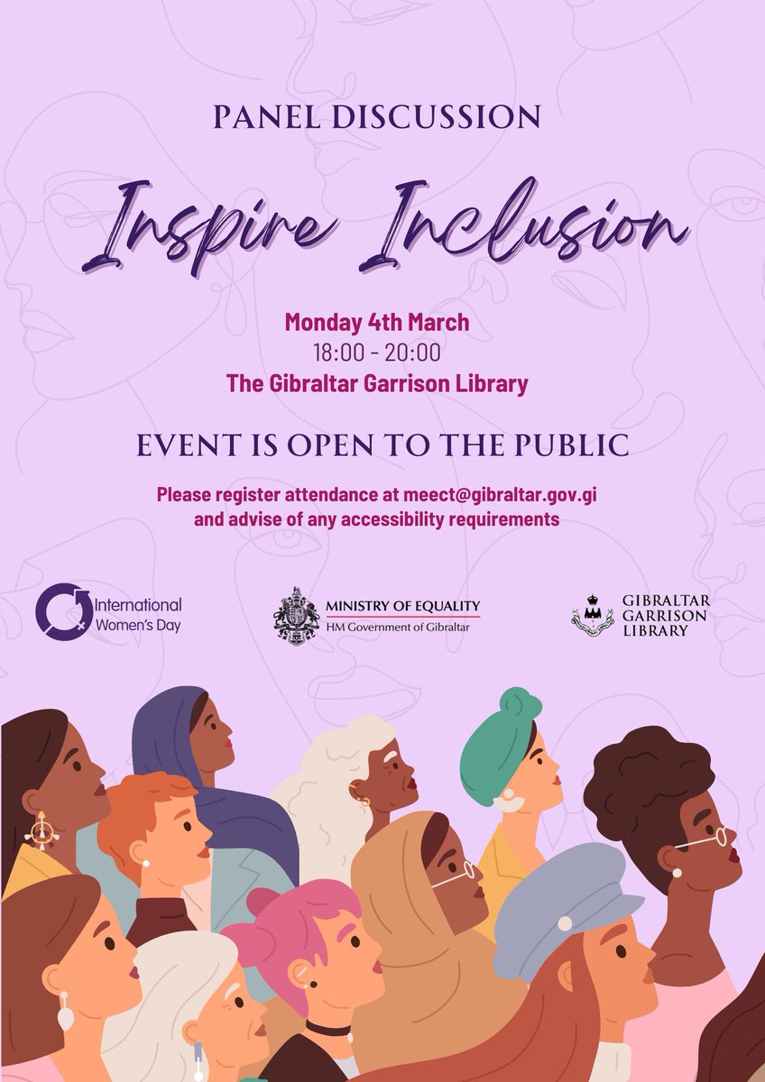 The Ministry of Equality is pleased to announce several events to mark International Women's Day. The first of these events, which sees a collaboration between the Ministry of Equality and the Gibraltar Garrison Library, will be a panel discussion event on Monday 4th March.