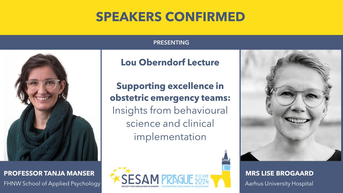 We are delighted to announce this year' s Lou Oberndorf Lecture at #SESAM2024. For programme details, please visit eu.eventscloud.com/website/12346/… Tanja Manser Lise Roed Brogaard Lou Oberndorf #keynotespeakers #simulation #obstetrics #behaviouralscience