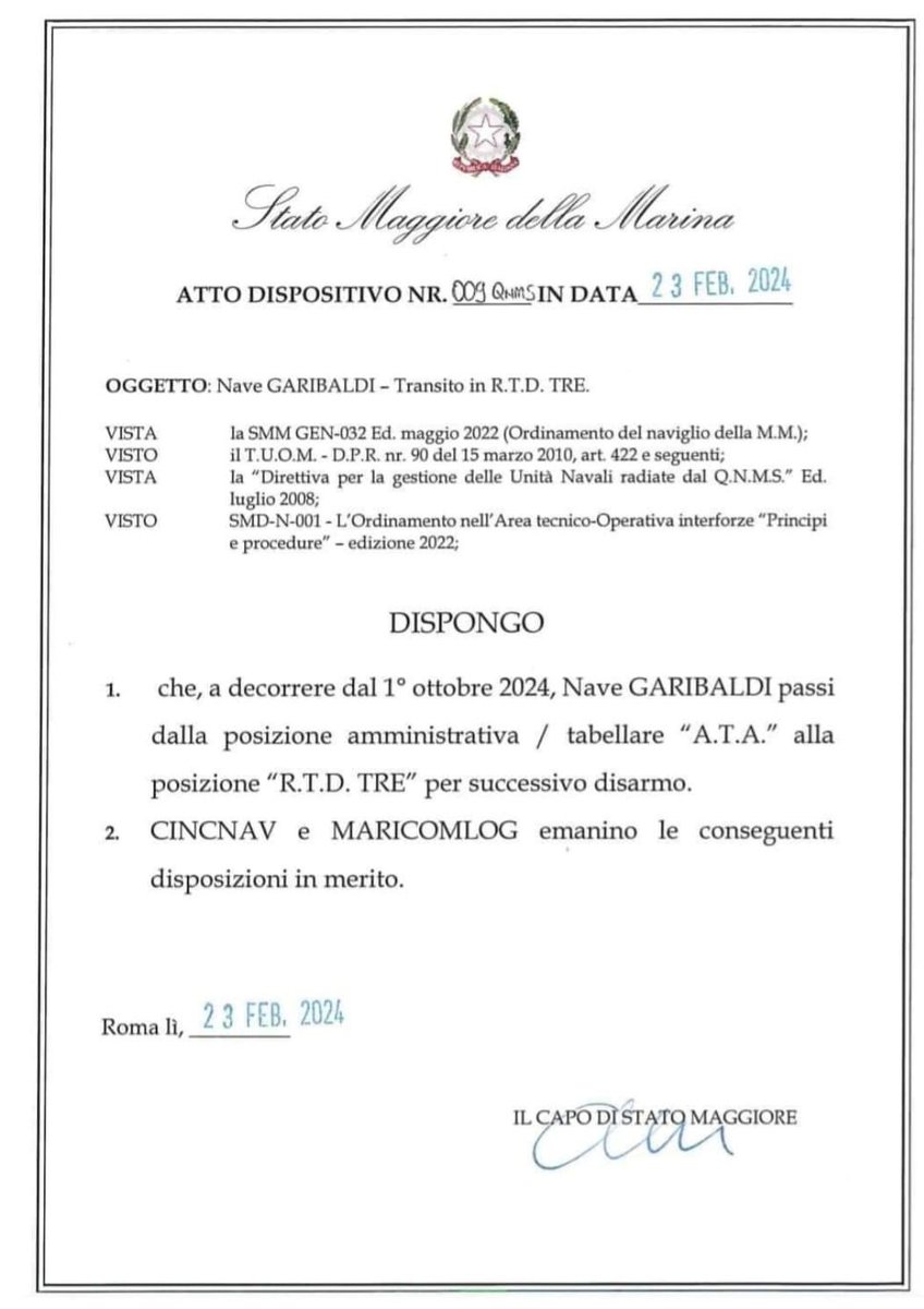 Garakko's tweet photo. Doveva capitare prima o poi… Dopo una lunga e onorata carriera, il Peppino andrà in riserva dal primo ottobre prossimo venturo #NaveGaribaldi https://t.co/Rl1eNQD3jd