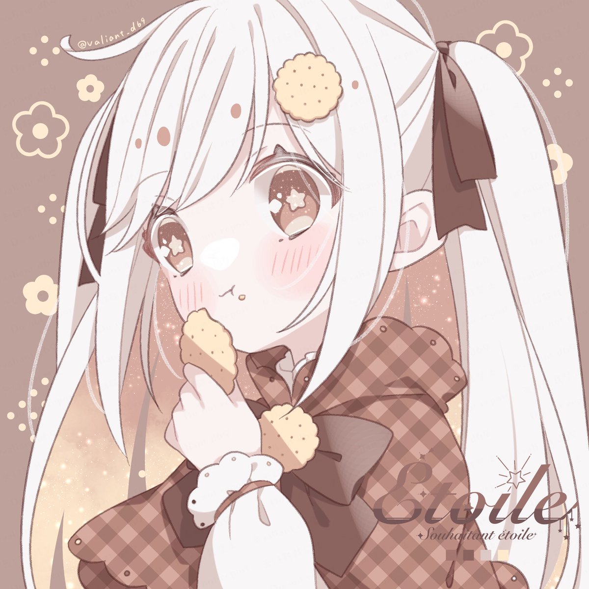 1girl solo food eating long hair :t brown eyes  illustration images