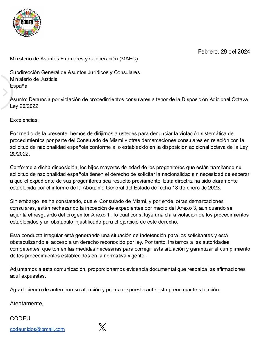codeunidos's tweet photo. @DavidCasarejos @felixbolanosg @jmalbares @MAECgob @NietoLey20_2022 @PiliCancela @anexo3resguardo @CasaReal @sanchezcastejon @Moncloa @desdelamoncloa @CeDEU2 @DefensorPuebloE @pilar_llop @PSOEexterior @CGCEE_VIII @justiciagob https://t.co/oQOT3B79MT
