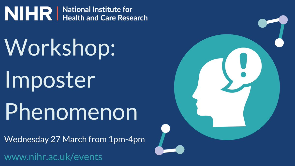 80% of professionals will experience “Imposter Phenomenon” at some point in their career. Take part in out workshop to learn how to: 1️⃣ Understand the systemic nature of “Imposter Phenomenon' 2️⃣ Practical tools to help alleviate negative self-talk Apply: nihr.ac.uk/events/worksho…