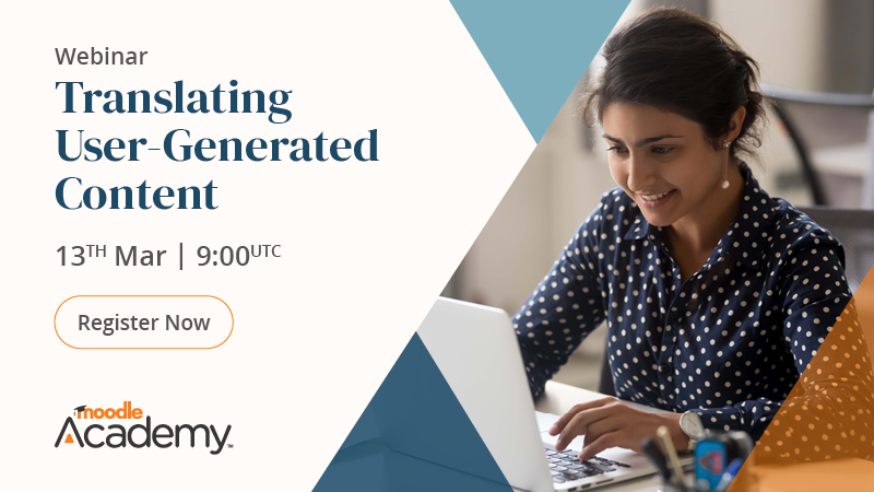 moodle's tweet photo. Free webinar: "Translating User-Generated Content".
🗓️ Wednesday, 13th March, at 09:00 UTC.
Register on Moodle Academy: https://t.co/LCr449UQ2l
#MoodleDev #Moodle @moodleacademy https://t.co/84Ri9S4pmu