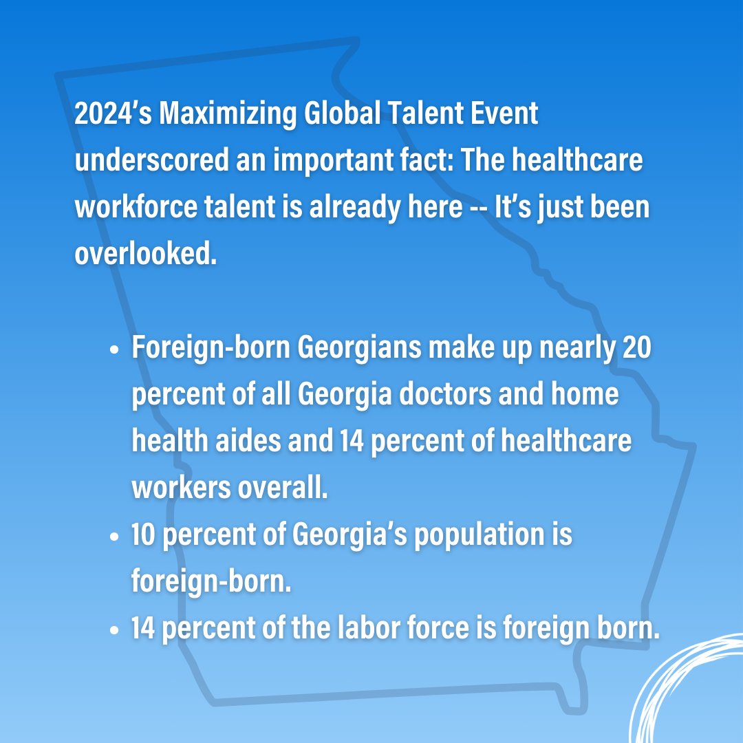 2024’s Maximizing Global Talent Event underscored an important fact: The healthcare workforce talent is already here, just overlooked 
Foreign-born Georgians make up nearly 20% of all Georgia doctors & home health aides. 14 percent of healthcare workers overall @cvtgeorgia