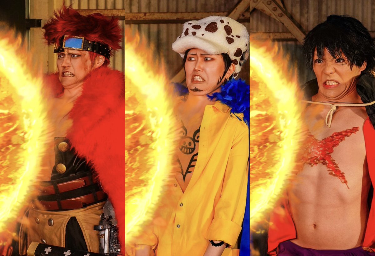 N9Am42's tweet image. 【cosplay】
ONE PIECE

　先に手ェ出したやつ格下！！

キッド/ロー/ルフィ
📸@yanyan8242 
 #オレたちの３船長併せ