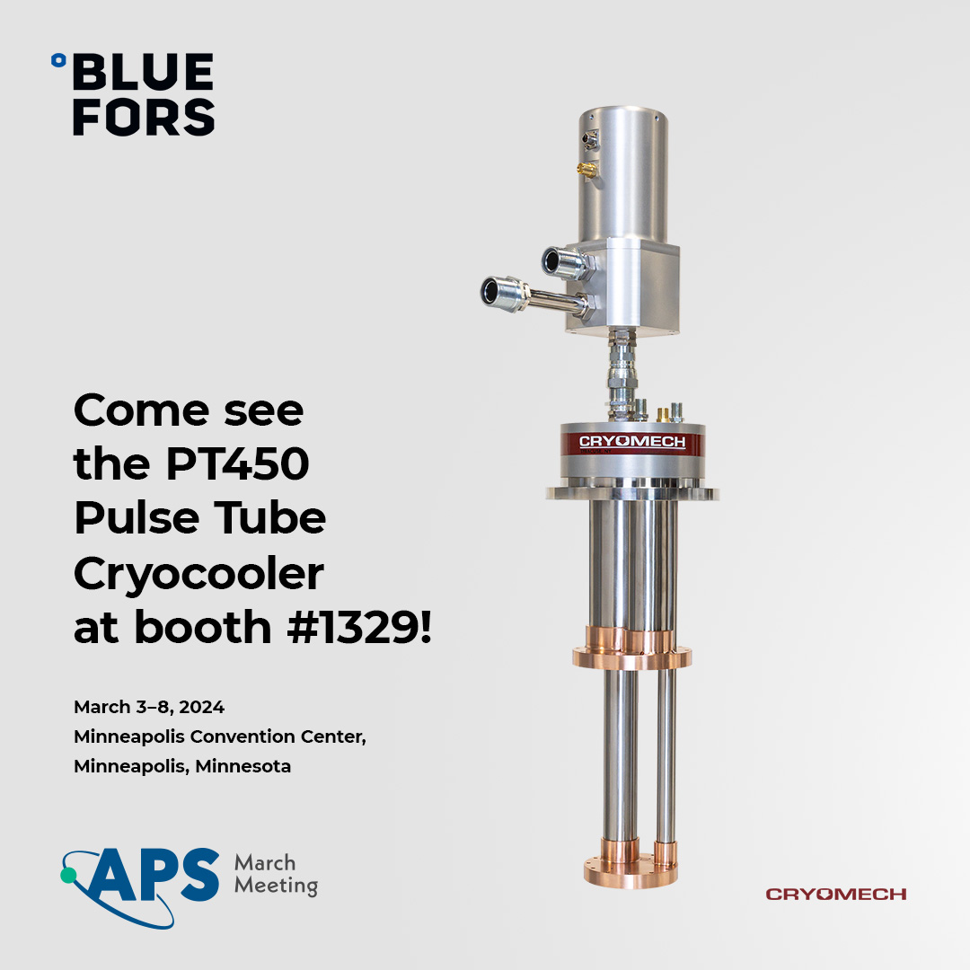 BlueFors_Ltd's tweet photo. See the world's largest commercial pulse tube cryocooler next week at #APSMarch - the #Cryomech PT450 cryocooler with 5.0 W heat lift at 4.2 K!
You can see this amazing #cryocooler live – along with our other products, at booth 1329.
#cryogenics #physics #quantum @APSMeetings https://t.co/sOhJDW1Ddu