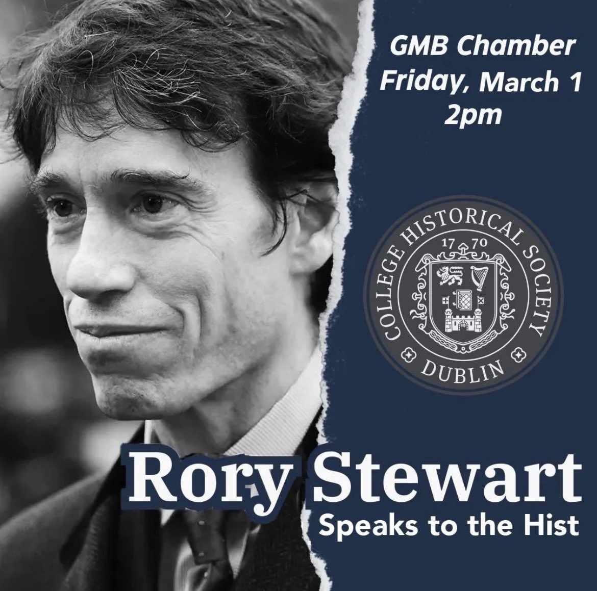 Thrilled to be welcoming <a href="/RoryStewartUK/">Rory Stewart</a> to <a href="/tcddublin/">Trinity College Dublin</a> at 2pm this Friday for an address and audience Q&amp;A in the GMB!

We will also present Rory with our Gold Medal for Outstanding Contributions to Public Discourse for his efforts to revive “the lost art of disagreeing agreeably”