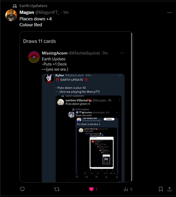 Places down red no u card