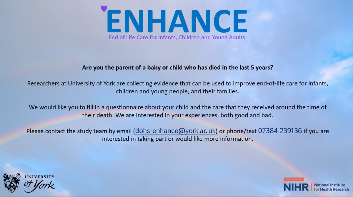 Are you a parent of a baby or child who has died in the last five years after receiving care in #NICU and #PICU?
<a href="/UoYppcrg/">UoYppcrg</a> would like to hear about your experiences. Contact details below 👇