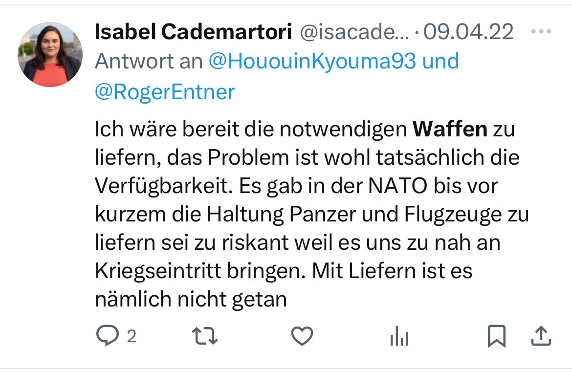 NitnelavGS's tweet photo. Still on this SPD MP I found. Here she says (in April 2022) that delivering tanks would bring us "too close to entering the war". The same @Bundeskanzler says about #Taurus now.
#NeverSPD https://t.co/4baFEtpsNc