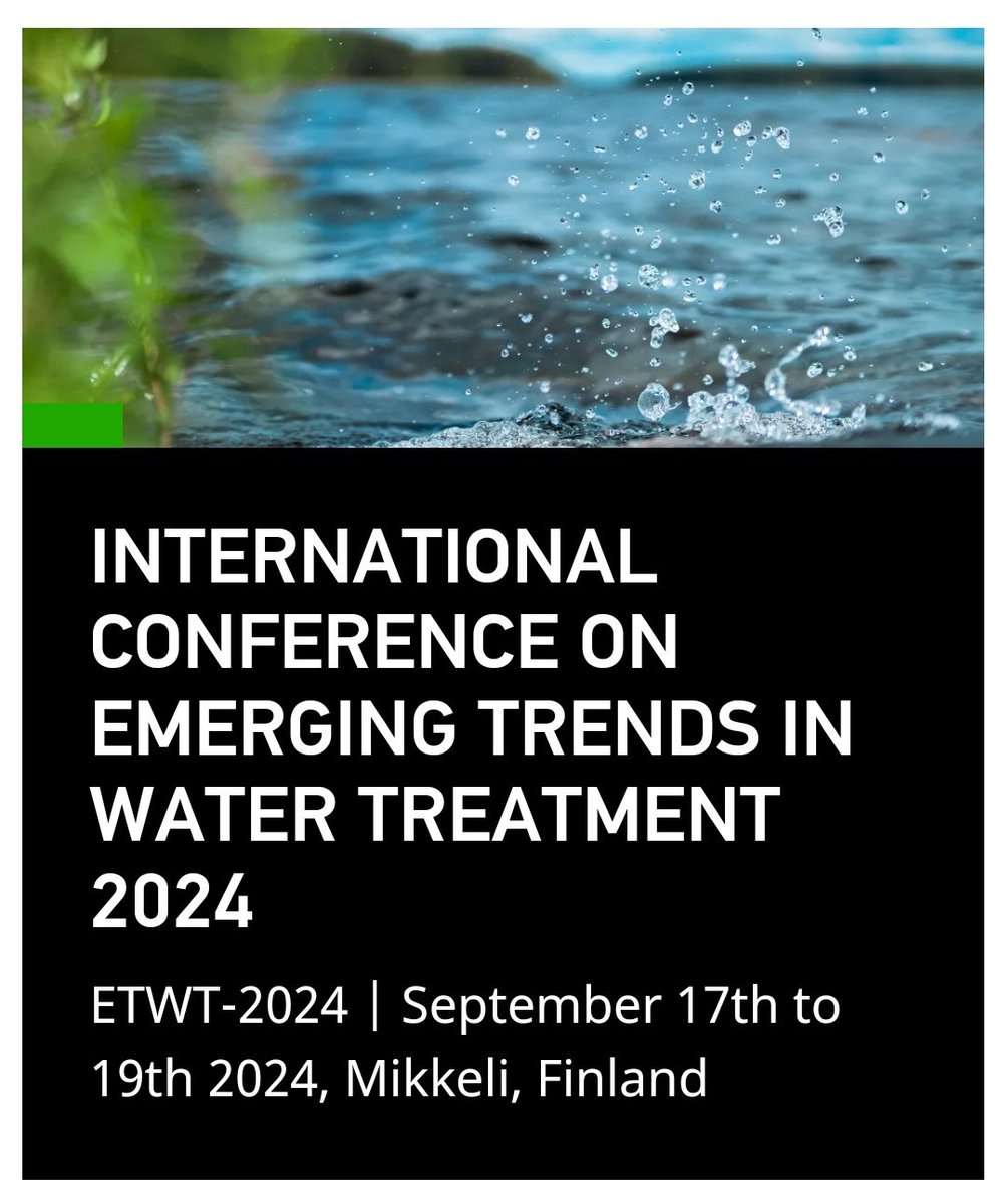 International Conference on Emerging Trends in Water Treatment 2024 will be organized in Mikkeli 17.-19.9.2024 by <a href="/UniLUT/">LUT University 🚀</a> and collaborators as a part of #mikkeliwaterweek 💧 Call for abstracts is open until 15.4.2024.

lut.fi/en/etwt-2024

#watertreatment #ETWT2024