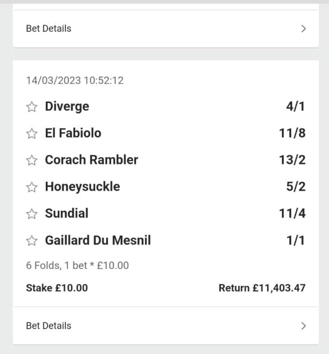 Tipped on the 1st day of Cheltenham last year. £10 stake -&gt; £11k return 🤯 

DM to join the Cheltenham group this year. Spaces limited