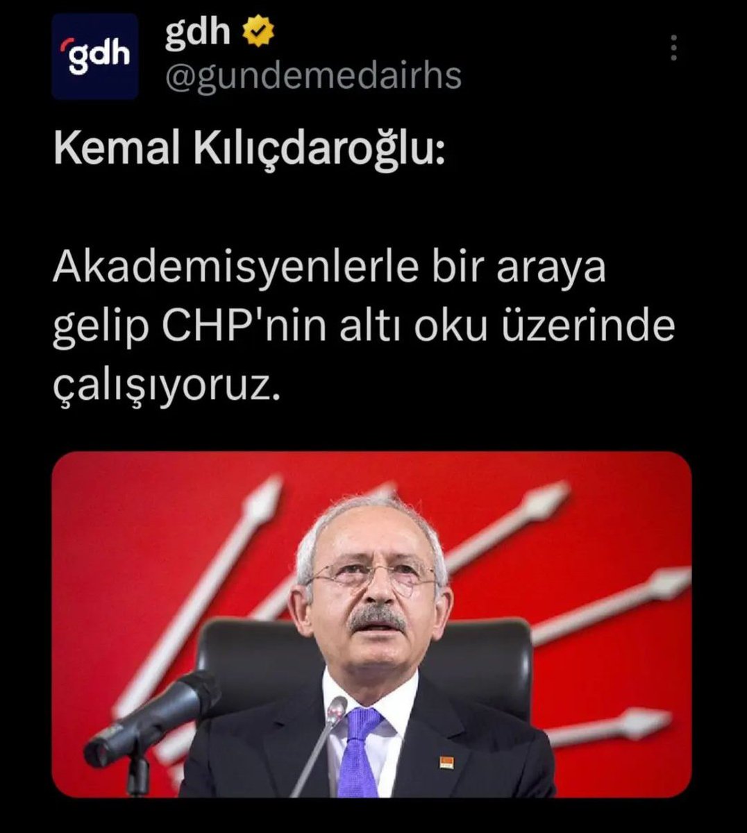 O arkanızdaki duvar saati değil. O oklar da akrep ve yelkovan değil! Dilediğiniz gibi oynayamazsınız. Kendinize gelin @kilicdarogluk . Altı ok bir parti logosundan çok daha fazlasıdır. Şımarıklığın lüzumu yok. Mustafa Kemal Atatürk'ün ve cumhuriyetin kurucu iradesinin mirasını…