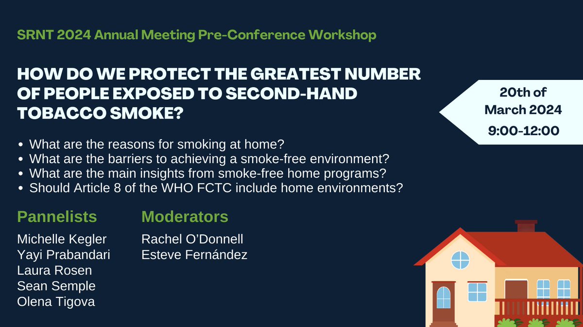 Join us for an exciting Workshop about smoke-free homes at @GlobalSRNT Pre-Conference! We’ll delve into the reasons behind #smoking at home and explore the barriers to achieving a smoke-free environment 📌Save the date! Edinburgh, March 20th 9-12 AM icoprevencio.cat/uct/en/join-us…