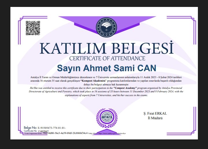Son katılım belgem geldi
#GelecekTarımda
#KompostAkademisi
#Belgemgeldi
Emeği geçen herkese çok teşekkür ederim iyi ki varsın #Antalyatarımonline