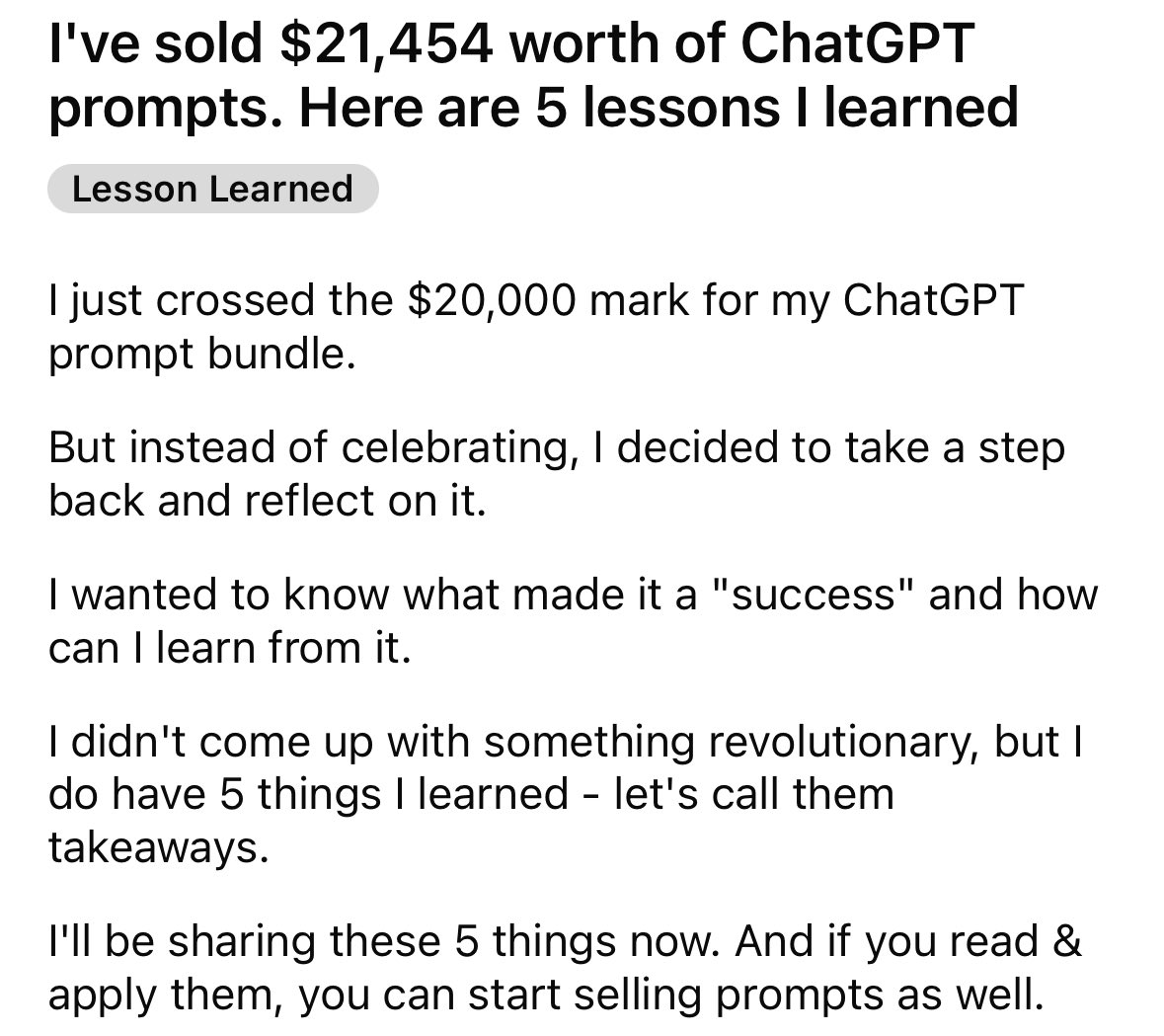 Sadece ChatGPT promptları satarak 21454 dolar kazanmak. 💸