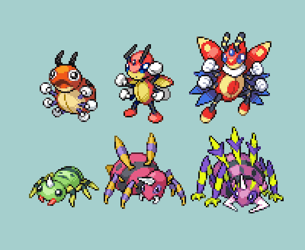 #fakemon #オリポケレディバ・レディアン・サレディス。イトマル・アリアドス・バルバドス。 